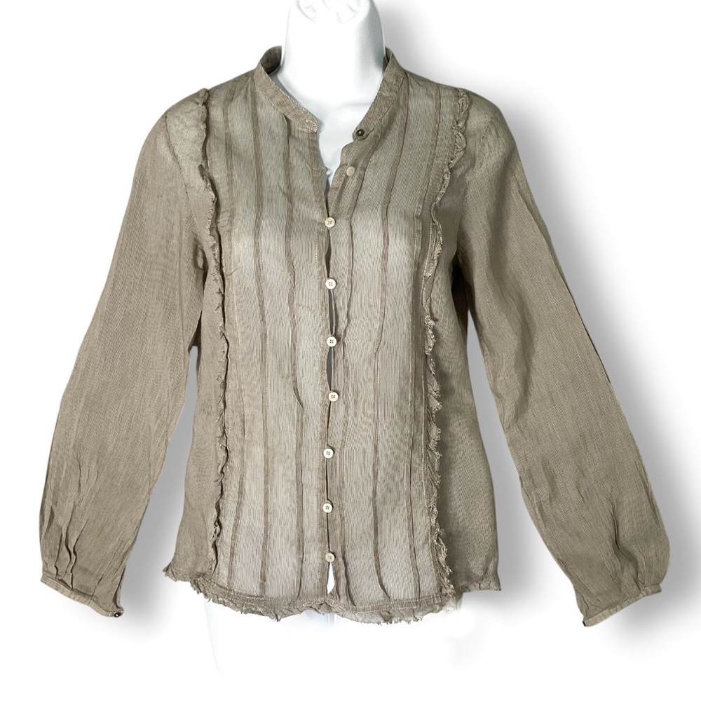 Vintage Free People Silk Blend Blouse Sz XS Ruffle Semi Sheer Open Button Y2K